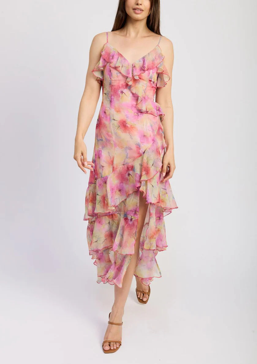 en Saison Amari Ruffle Chiffon Maxi Dress Floral / S