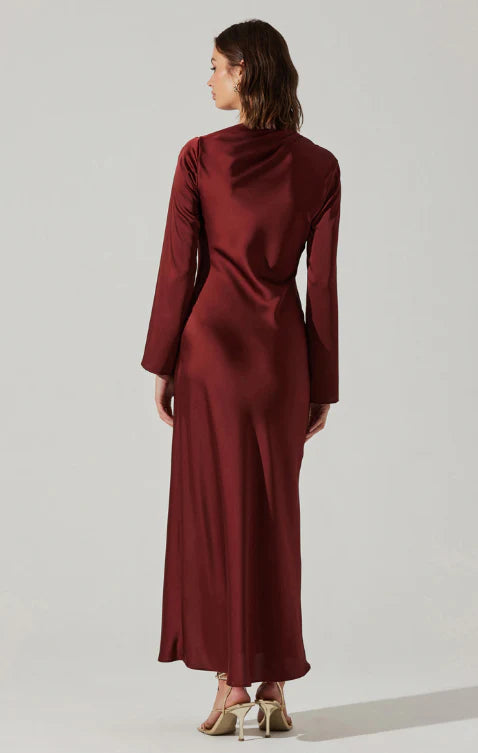 astr the label satin wrap dress Tyla Satin Bias-Cut Maxi Dress