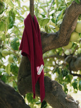 Load image into Gallery viewer, Red cloth hanging from a tree branch with green leaves in the background