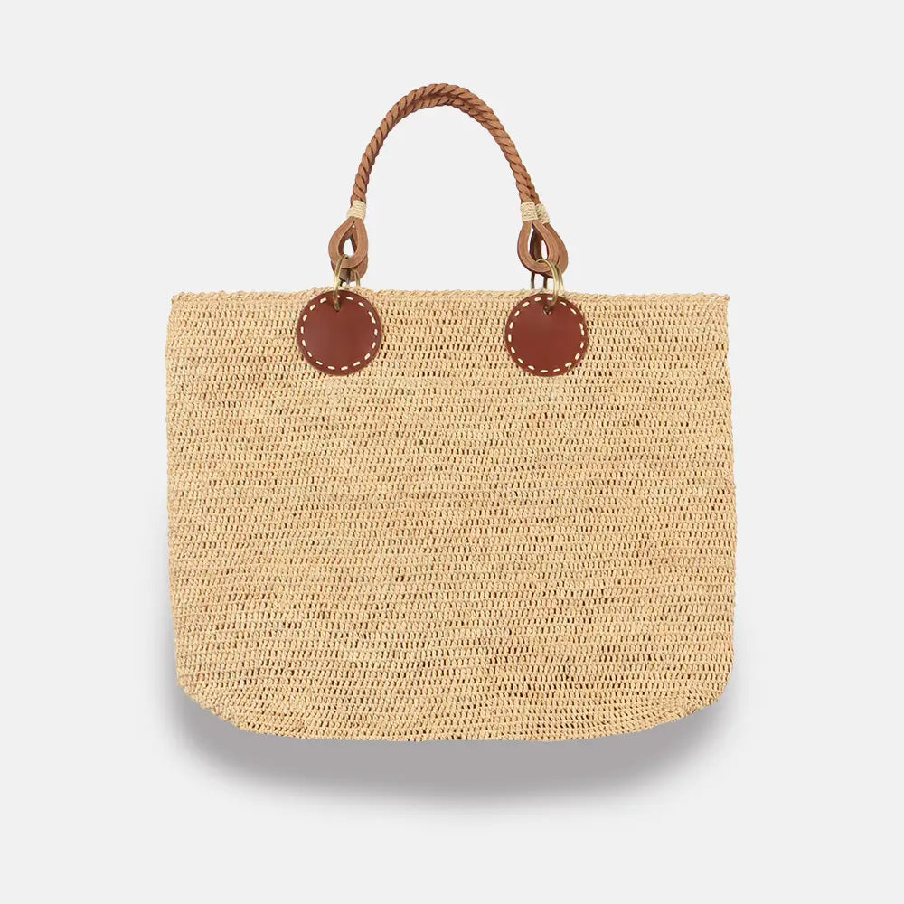 SANS ARCIDET PARIS Beby MA D Large Raffia Leather Tote Bag THD Shoppe