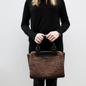 SANS-ARCIDET PARIS Colette Leather Handle Raffia Bag