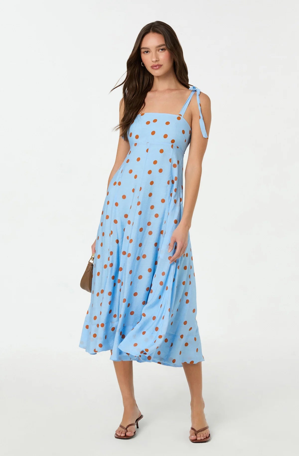 ASTR the Label | Lilliana Polka Dot Midi Dress in Blue Rust Polkadot | Size L ASTR the Label | Lilliana Polka Dot Midi Dress in Blue Rust Polkadot | Size L