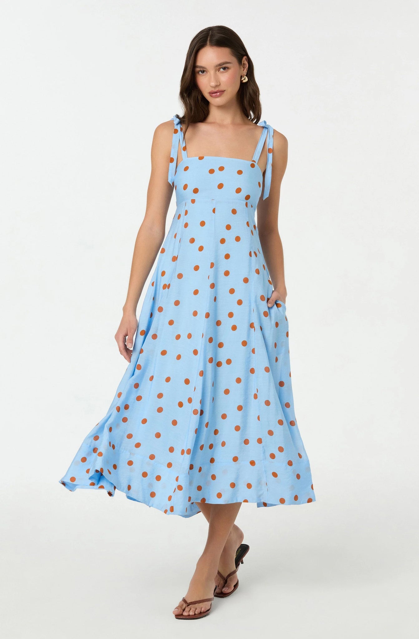 ASTR the Label | Lilliana Polka Dot Midi Dress in Blue Rust Polkadot | Size L ASTR the Label | Lilliana Polka Dot Midi Dress in Blue Rust Polkadot | Size L