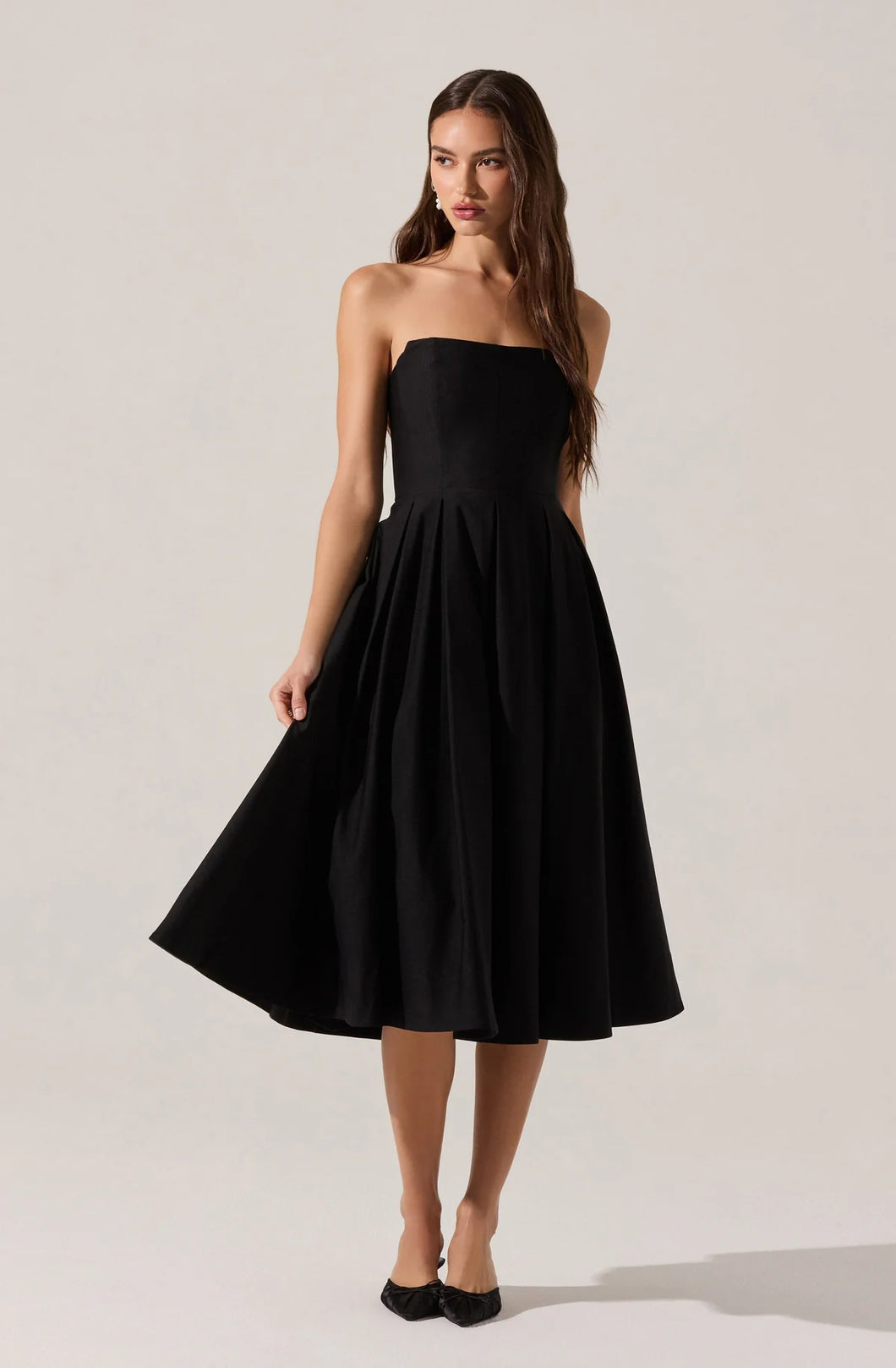 ASTR The Label Reiona Strapless Pleated Midi Dress THD Shoppe ASTR The Label Reiona Strapless Pleated Midi Dress THD Shoppe