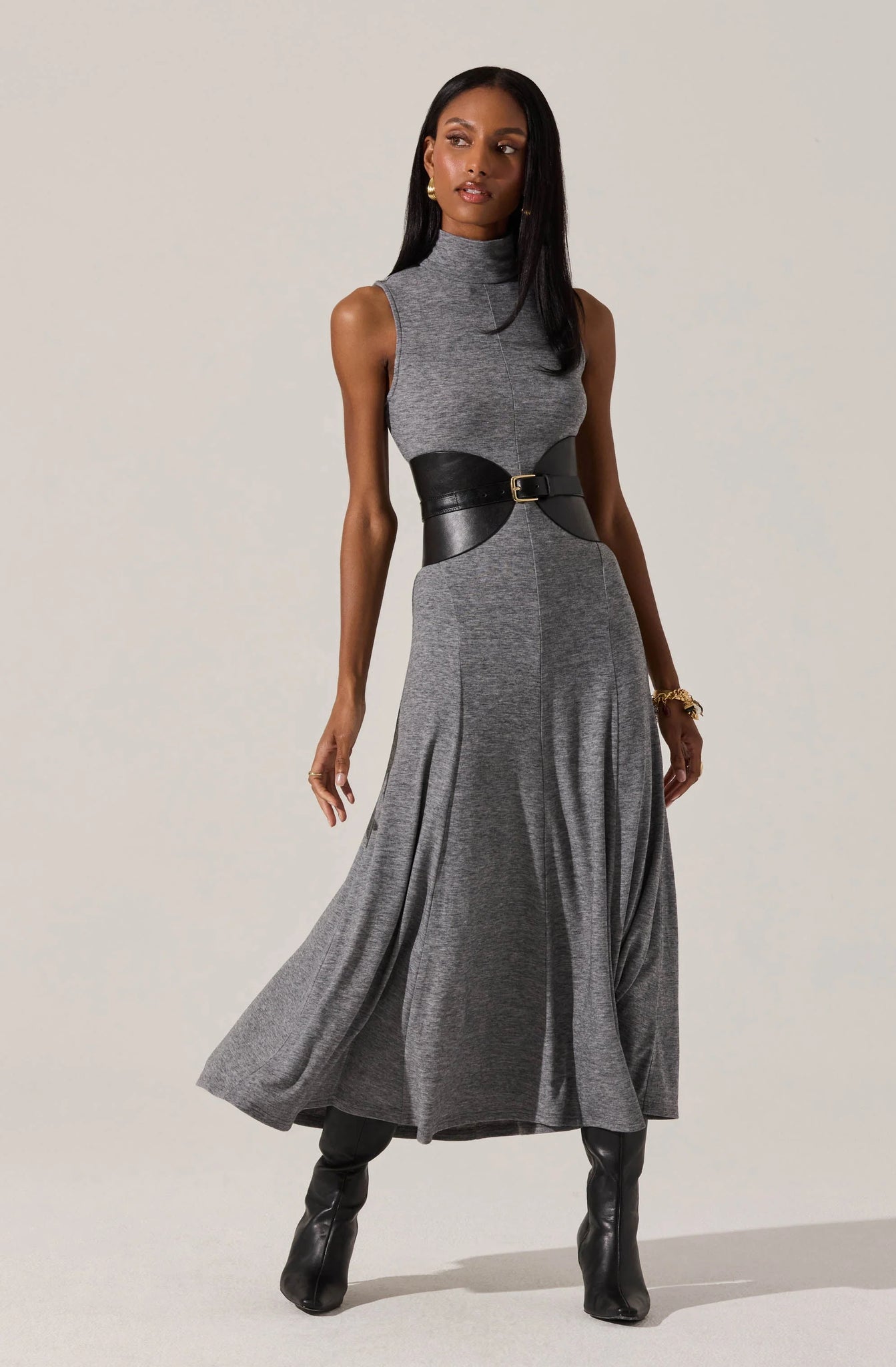 turtleneck jersey dress LESET Lauren Turtleneck Maxi Dress in Pinot in Jersey