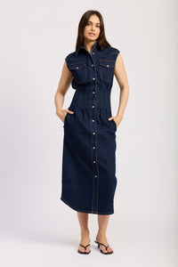 ellison denim midi dress Reformation Ellison Denim Midi Dress
