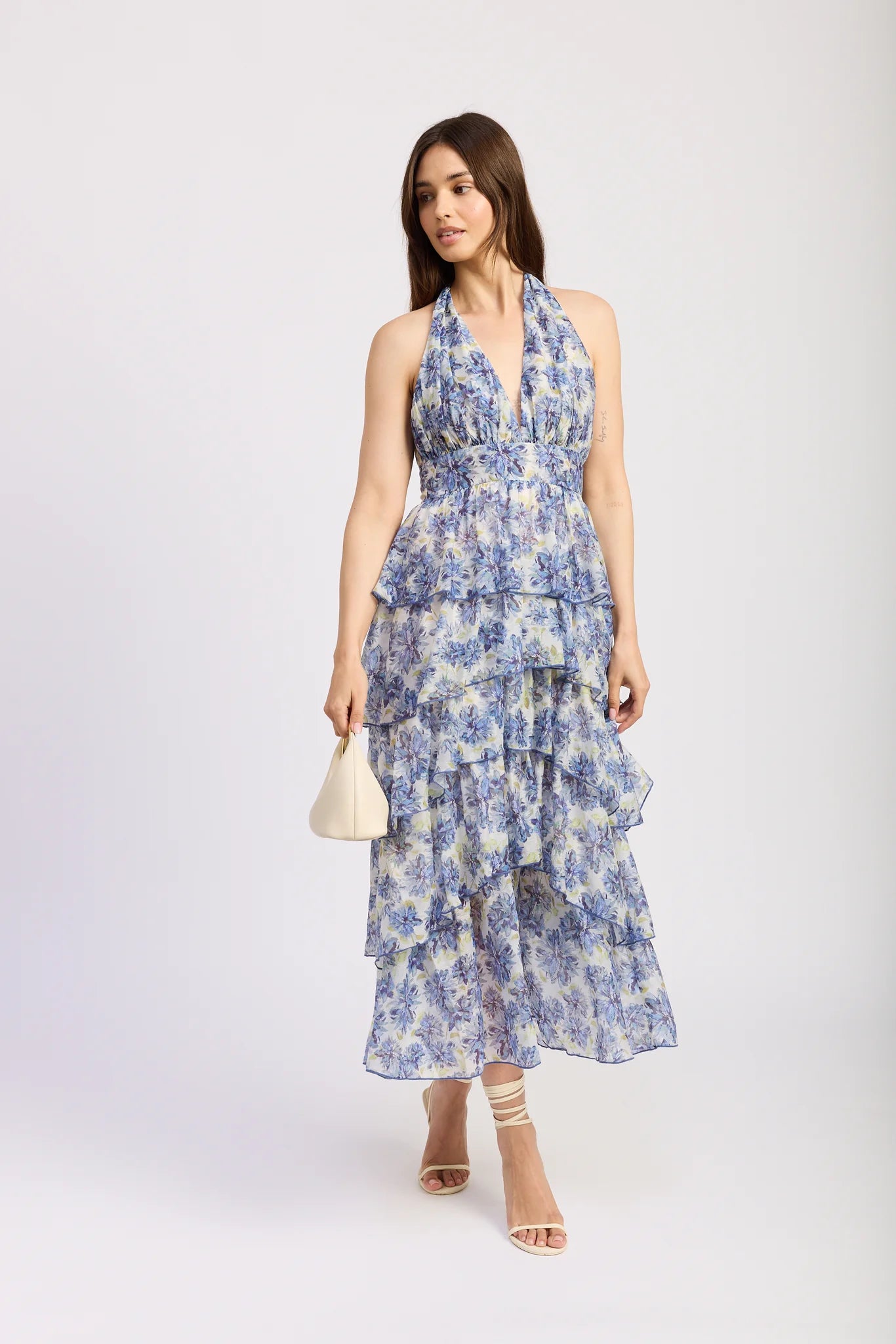 Odessa Halter Maxi Dress Ivory Multi Blue / S Odessa Halter Maxi Dress Ivory Multi Blue / S