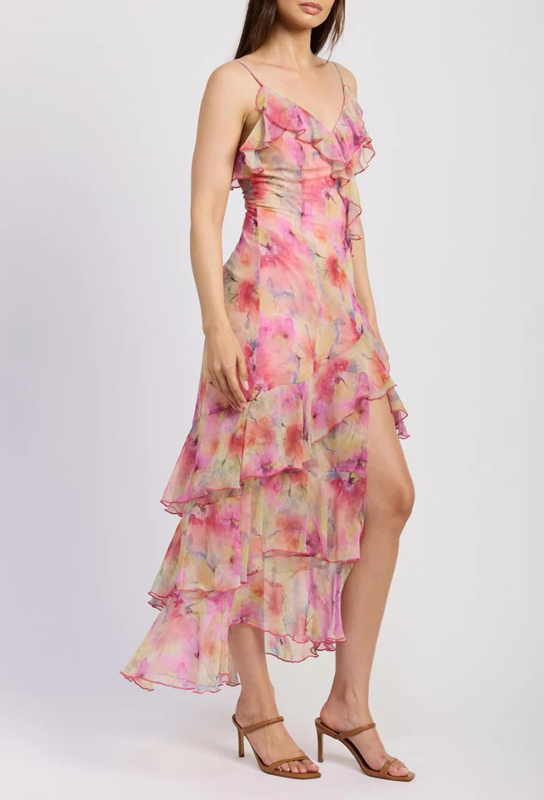 En Saison Women's Amari Ruffle-Trim Maxi Dress - Pink Yellow Multi