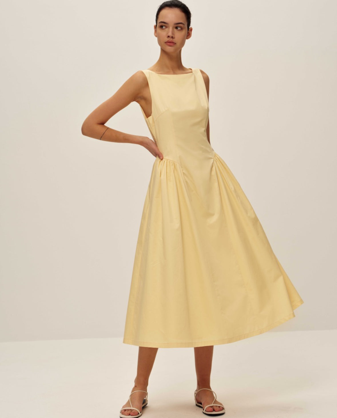 elodie midi dress ELODIE Lennon Poplin Midi Dress PALE YELLOW / L