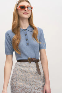 MAUDE CLUB Darcy Knit Polo Top