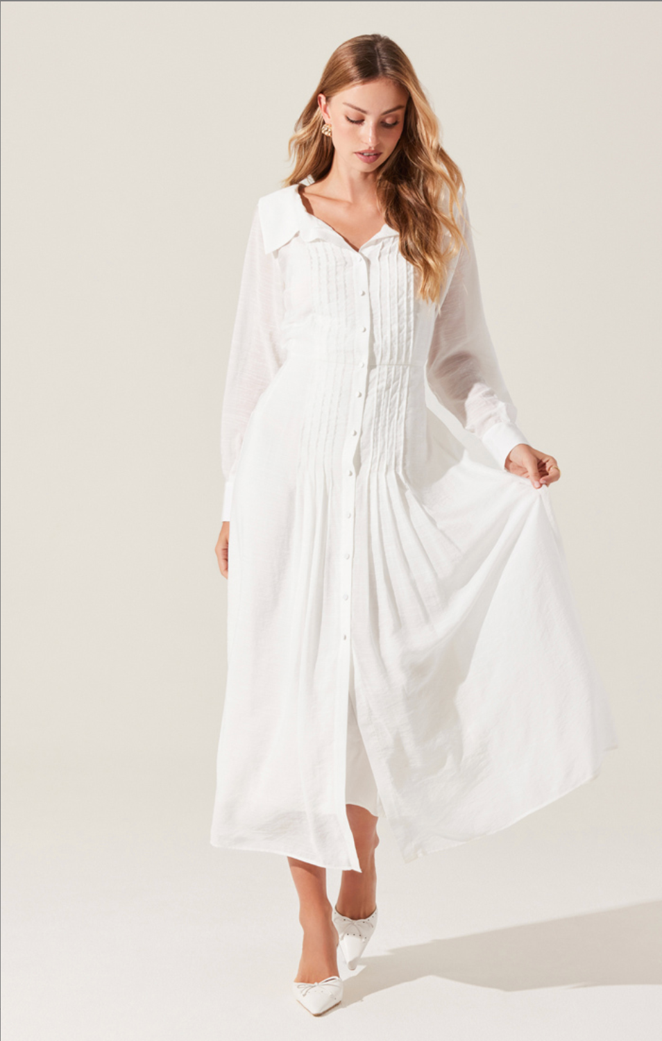 ASTR the Label Diell Pintuck Detail Long Sleeve Shirtdress in White at Nordstrom, Size Large ASTR the Label Diell Pintuck Detail Long Sleeve Shirtdress in White at Nordstrom, Size Large
