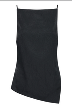 Load image into Gallery viewer, black asymmetrical top with boatneck in crushed satin material