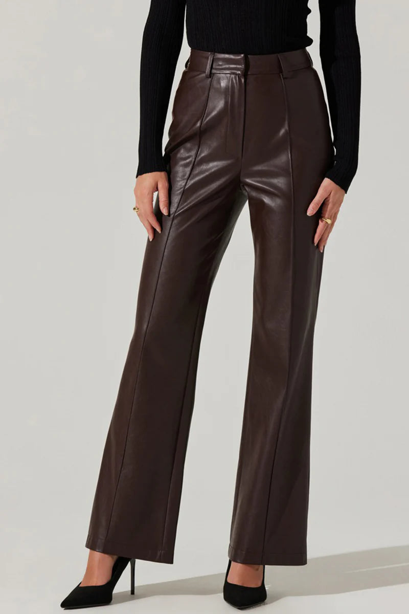 パンツ Stretch vegan leather wide pants Stretch vegan leather wide pants