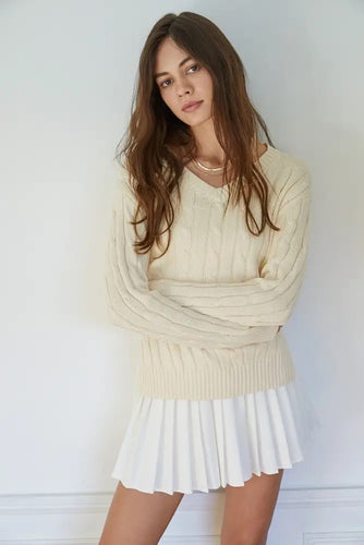 BY TOGETHER Mena Cable Knit V-Neck Sweater