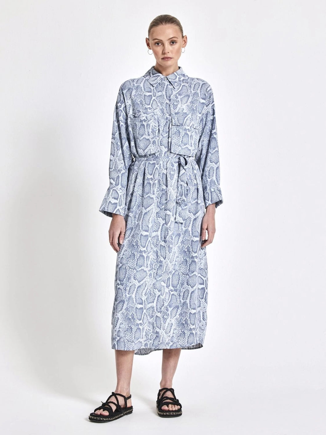 utility shirt dress ENA PELLY Python Utility Shirt Dress 8 AU / S / BLUE Python