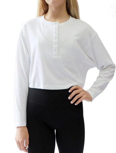 RD STYLE Becky Cropped Henley L/S Tee