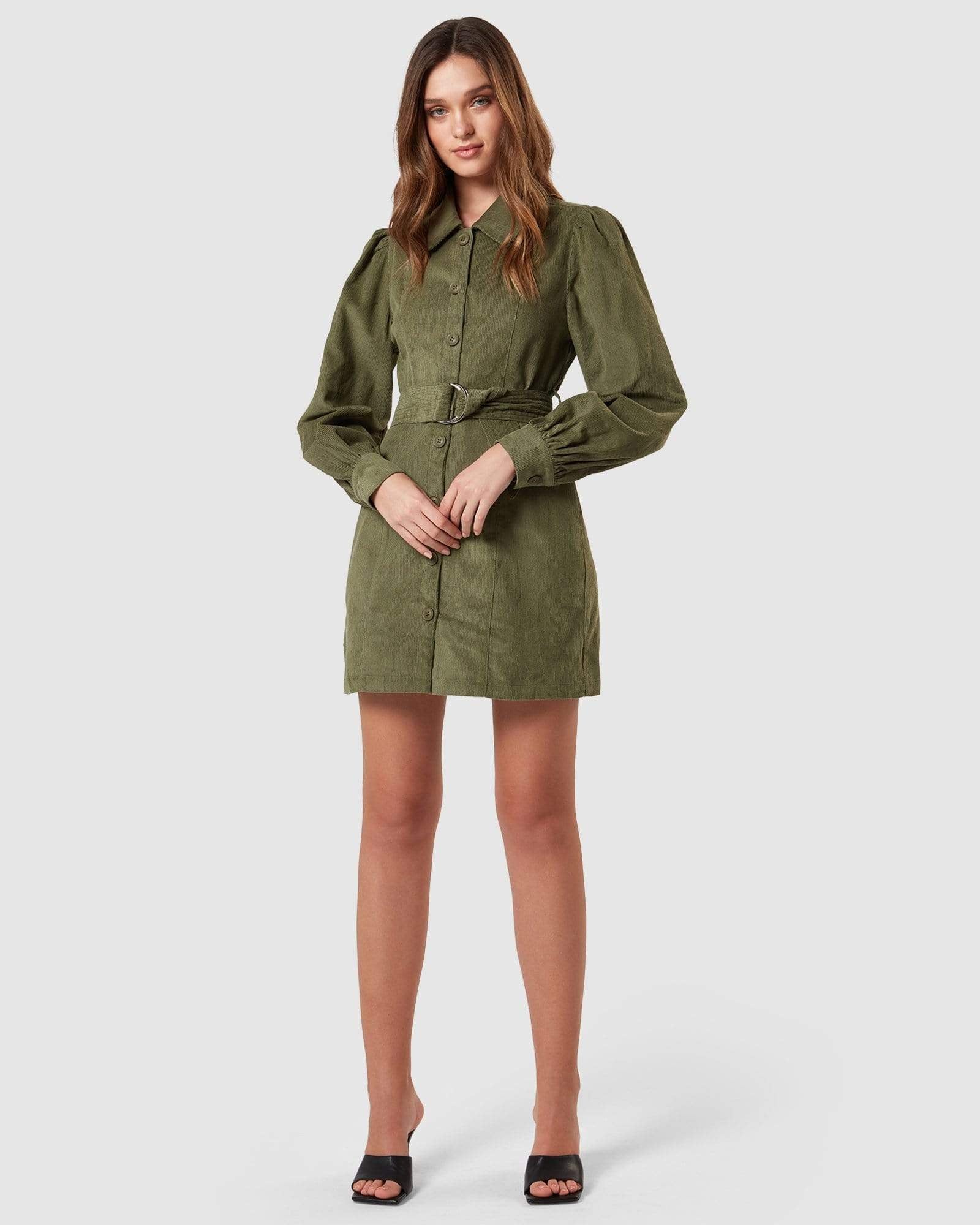 Charlie Holiday - Rogue Corduroy Dress in Olive - Charlie Holiday Shirt Dresses Charlie Holiday - Rogue Corduroy Dress in Olive - Charlie Holiday Shirt Dresses