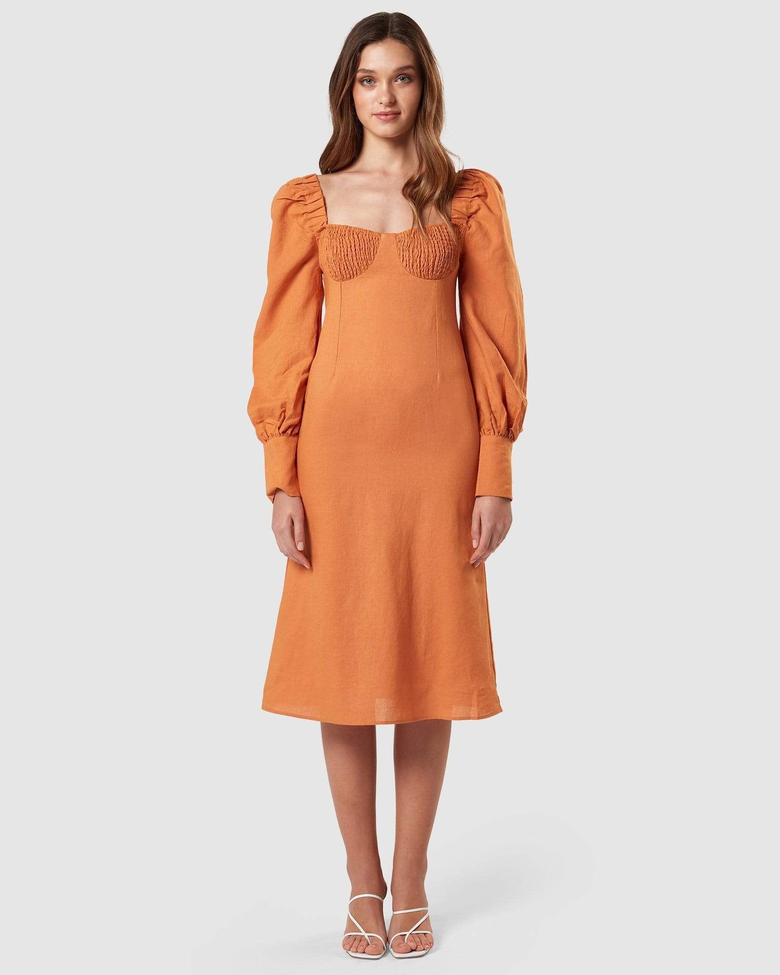 Women's Charlie Holiday Sienna Long Sleeve Midi Dress, Size Small - Orange Women's Charlie Holiday Sienna Long Sleeve Midi Dress, Size Small - Orange