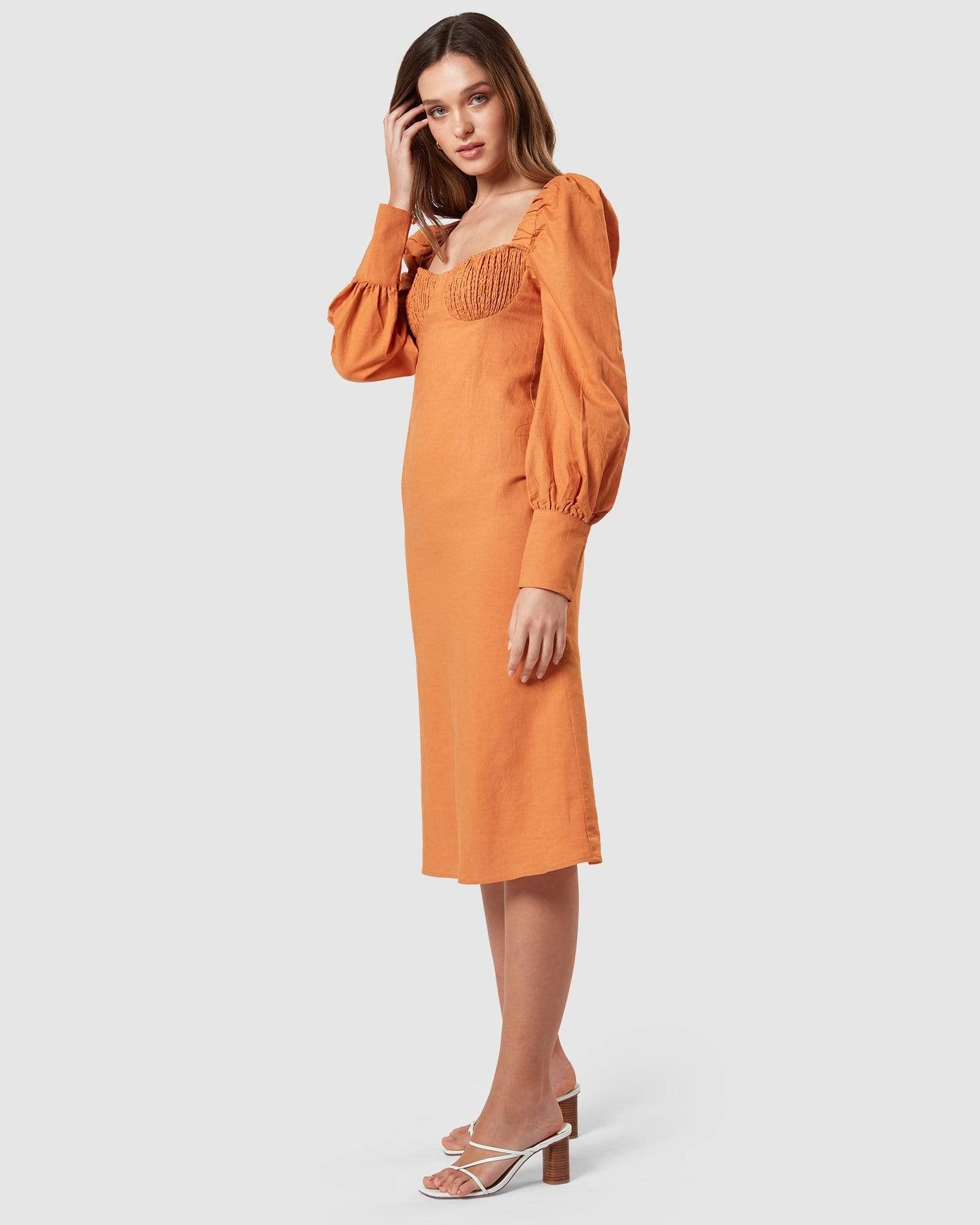 Women's Charlie Holiday Sienna Long Sleeve Midi Dress, Size Small - Orange Women's Charlie Holiday Sienna Long Sleeve Midi Dress, Size Small - Orange