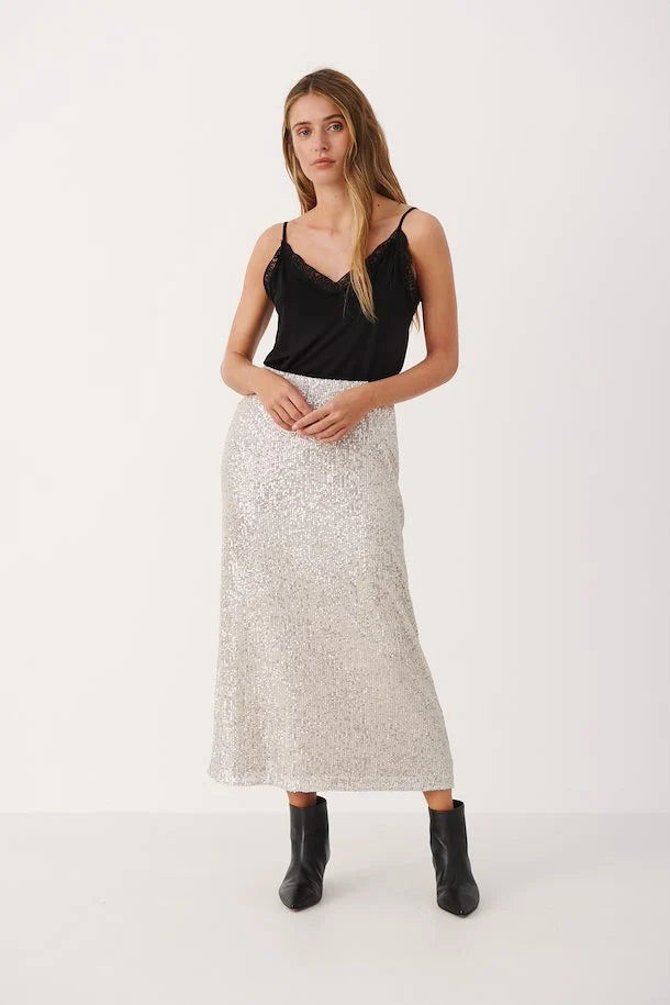 Silver sequin midi sales skirt river island